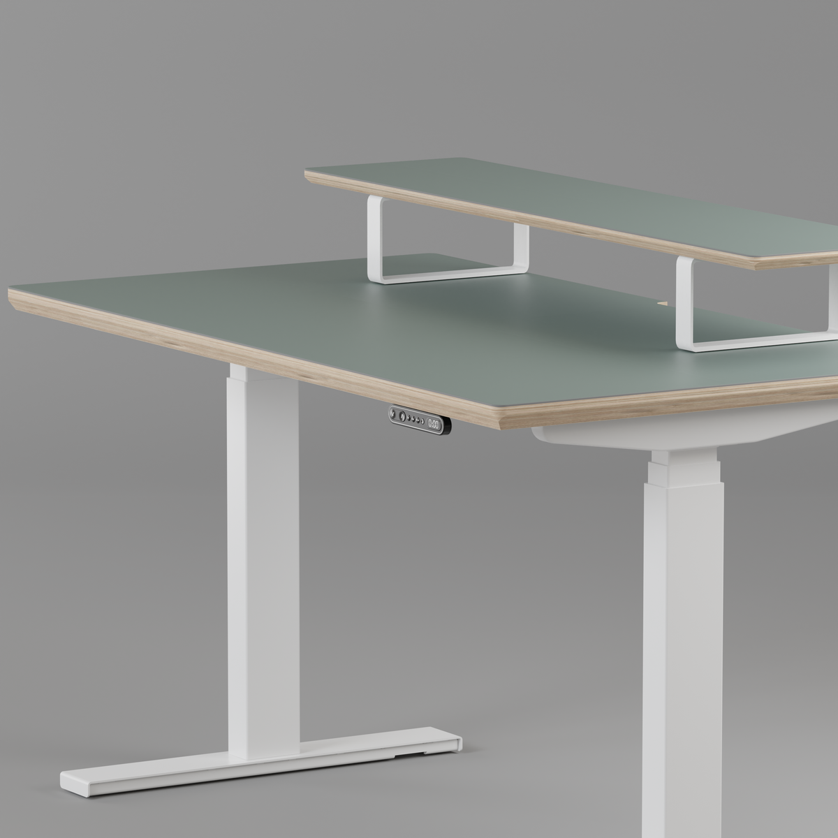 Model 301 Electric Standing Desk | Moss Green Fenix | 55 x 27 in | White Legs