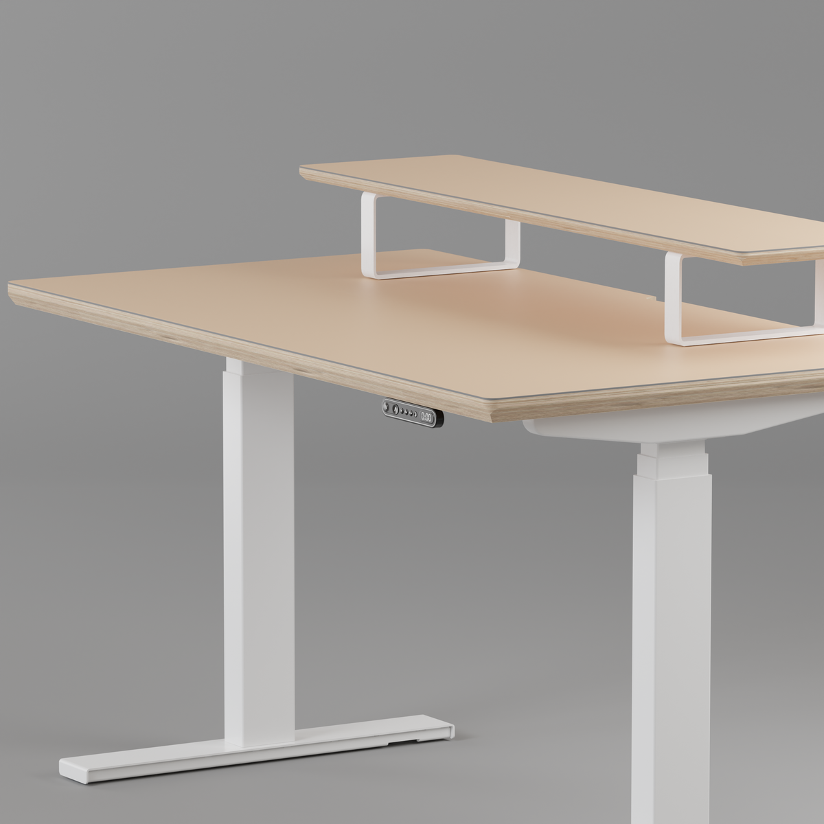 Model 301 Electric Standing Desk | Beige Fenix | 55 x 27 in | White Legs