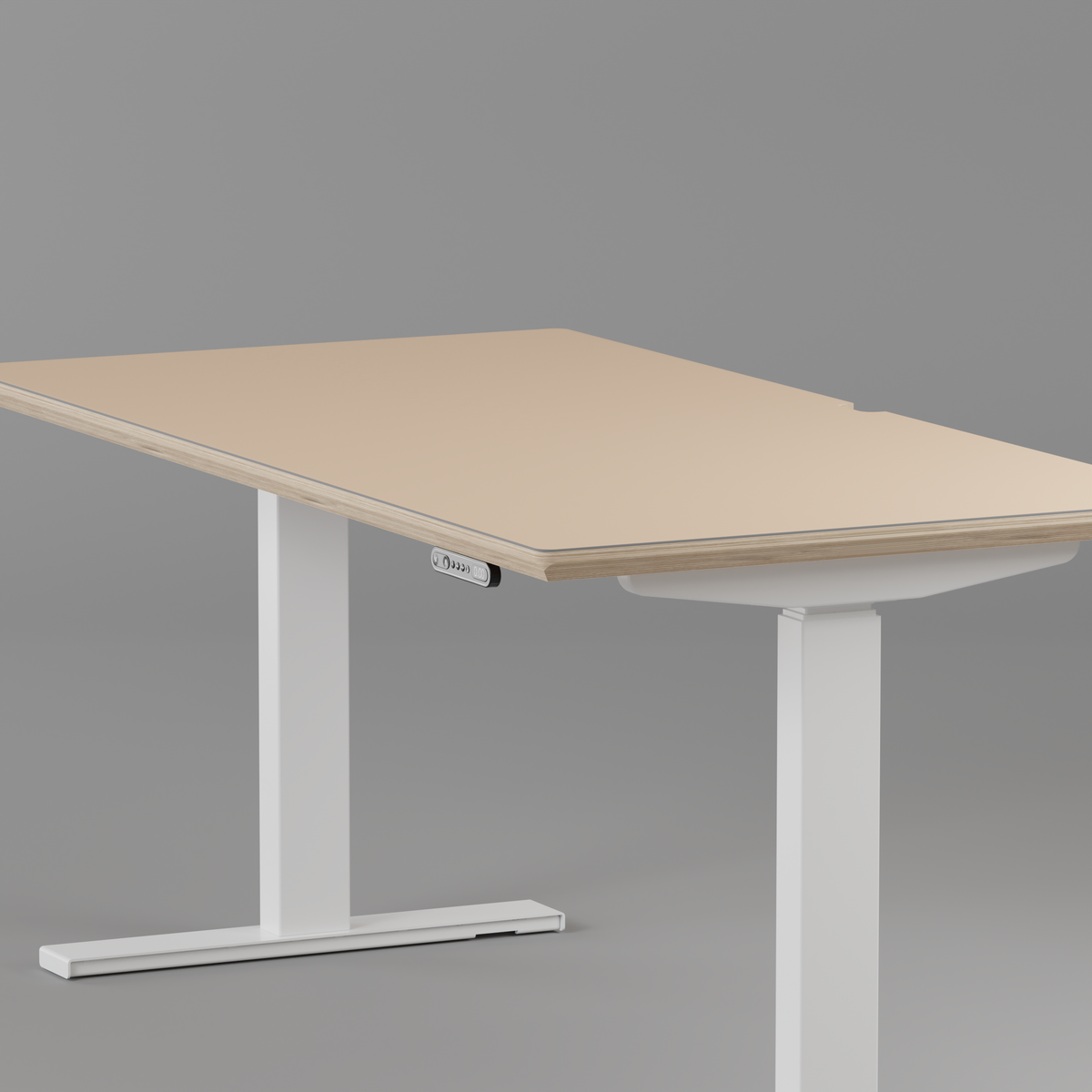 Model 301 Electric Standing Desk | Beige Fenix | 55 x 27 in | White Legs
