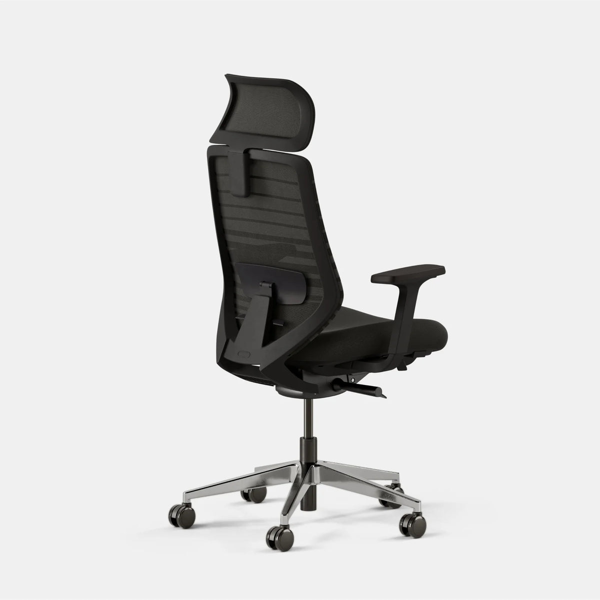 Pelicanwork Ergonomic Office Chair black color, mesh backrest, adjustable headrest, back perspective