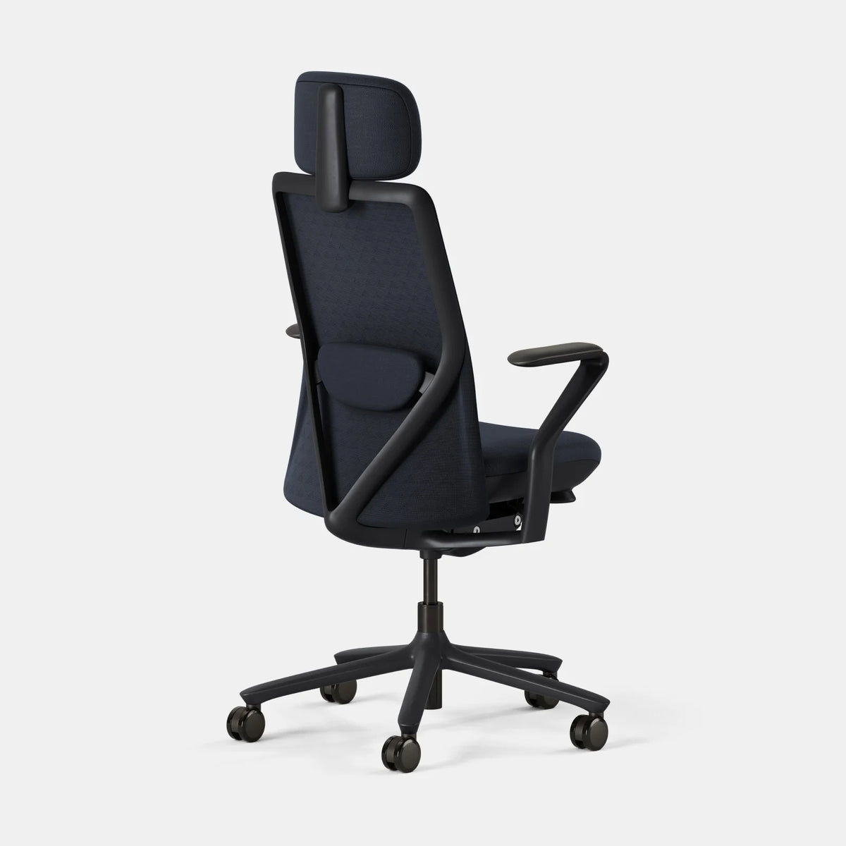 Verve Chair dark blue ergonomic office chair with headrest, back perspective