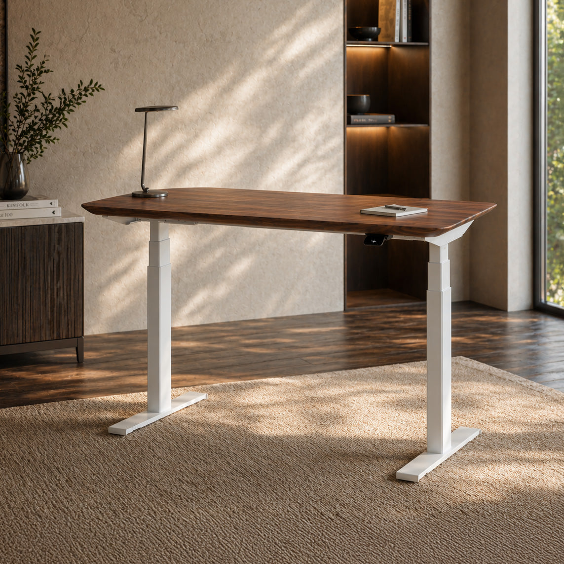 Model 304 Pro Electric Standing Desk | Walnut Wood | 55 x 28 in | White Legs