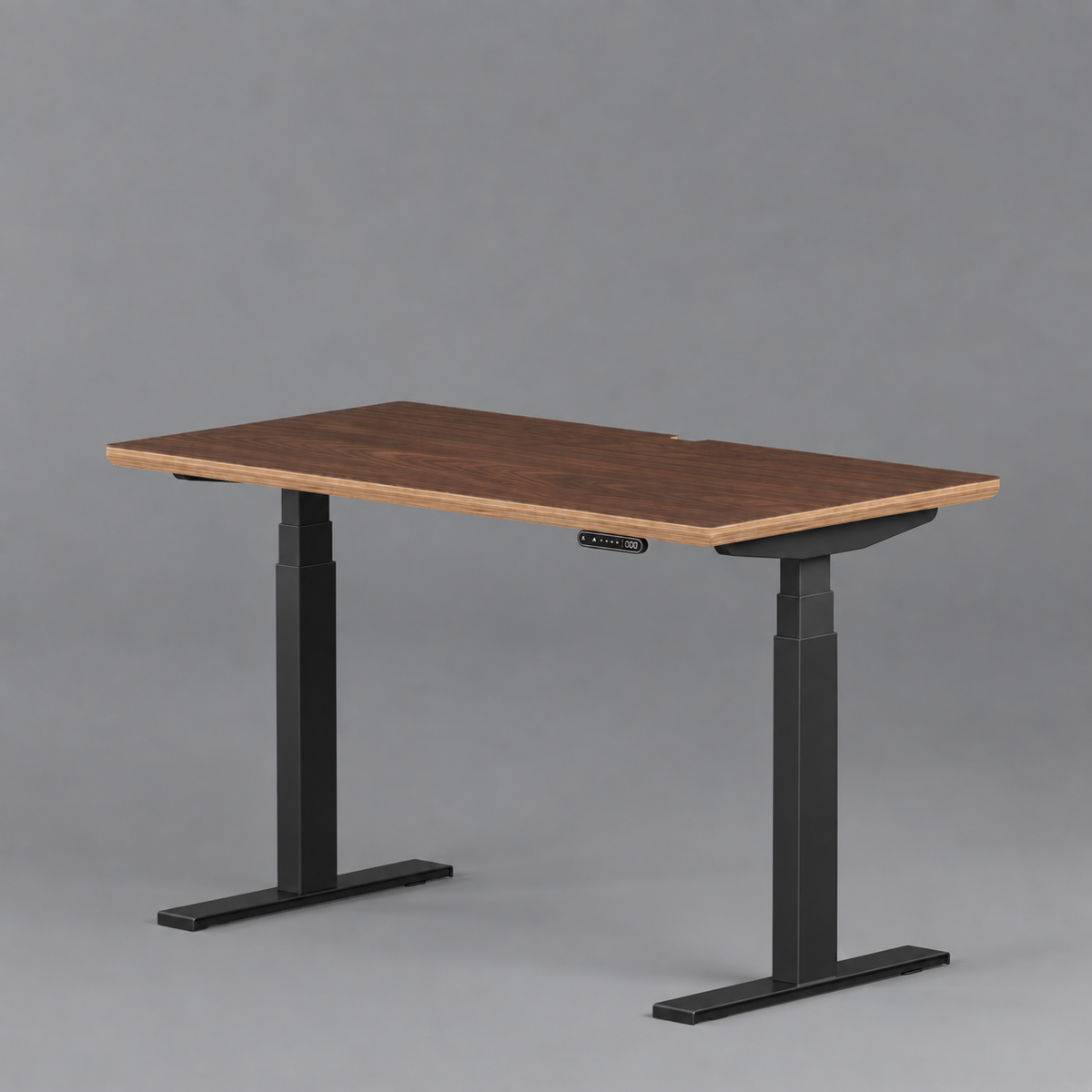 Model 301 Electric Standing Desk | Walnut Veneer | 55 x 27 in | Black Legs