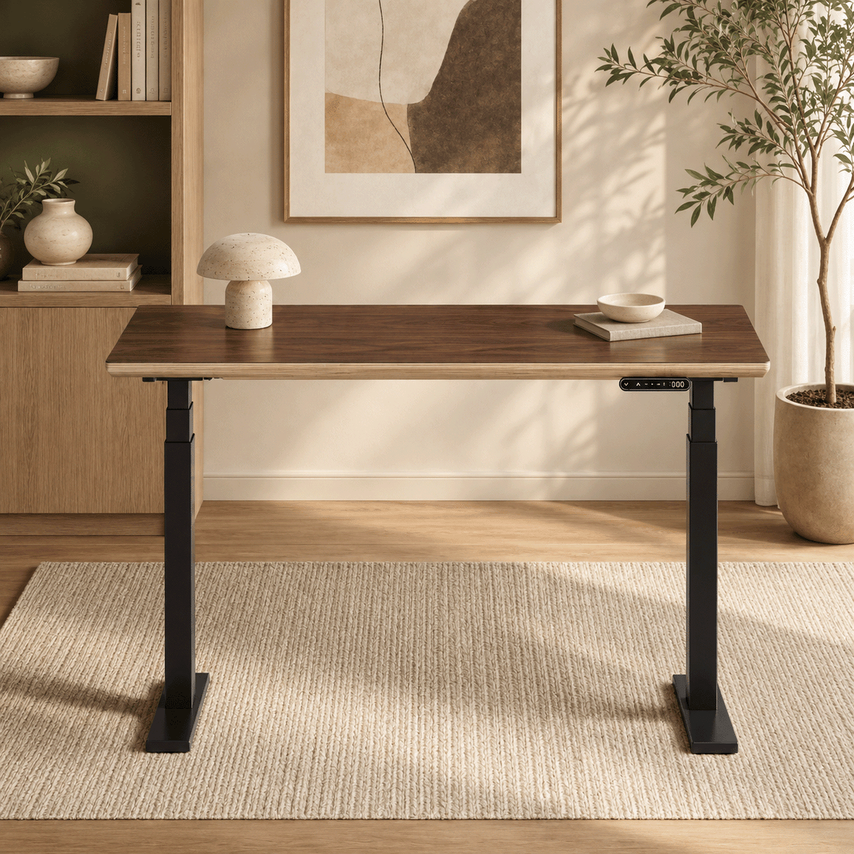 Model 301 Electric Standing Desk | Walnut Veneer | 48 x 24 in | Black Legs