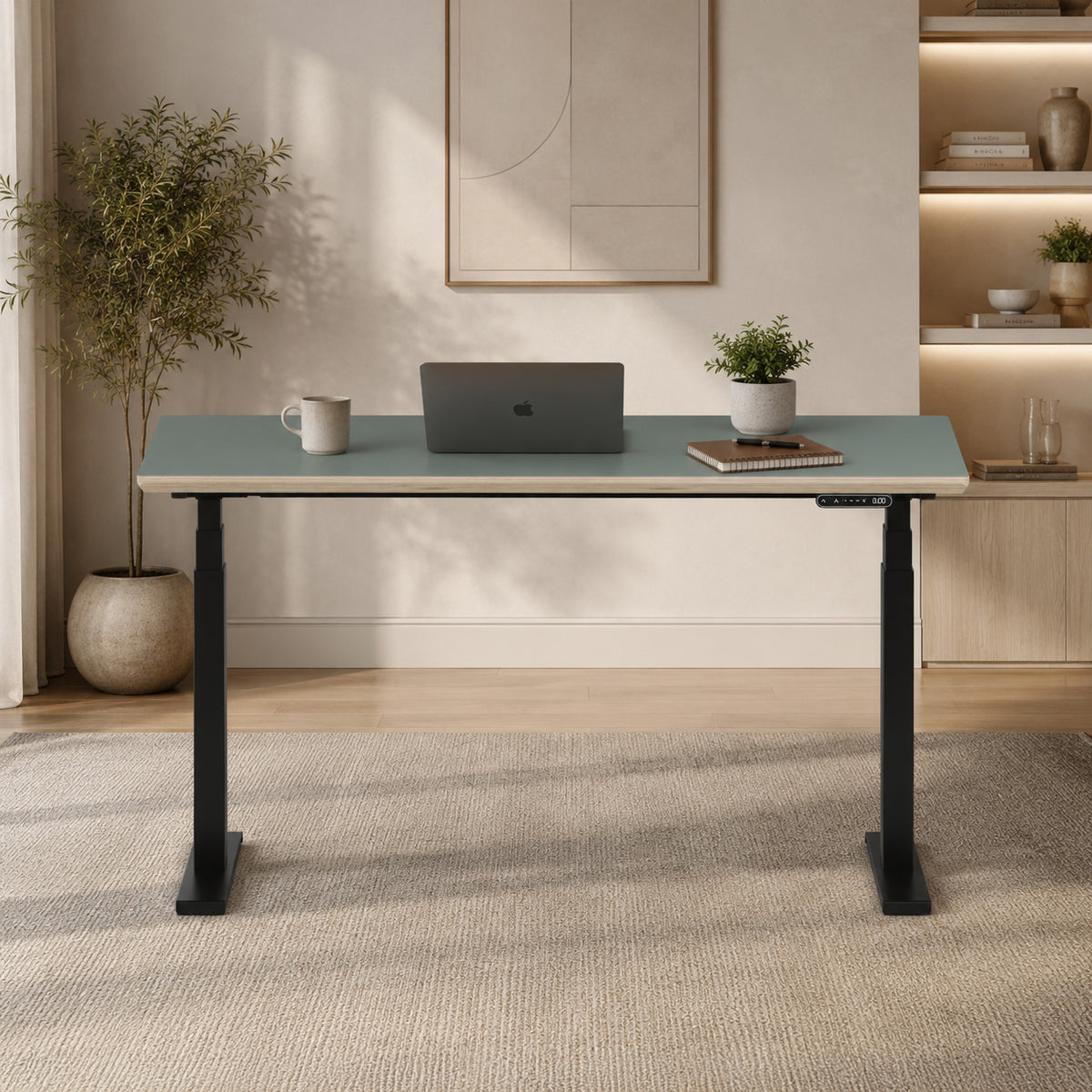 Model 301 Electric Standing Desk | Moss Green Fenix | 55 x 27 in | Black Legs