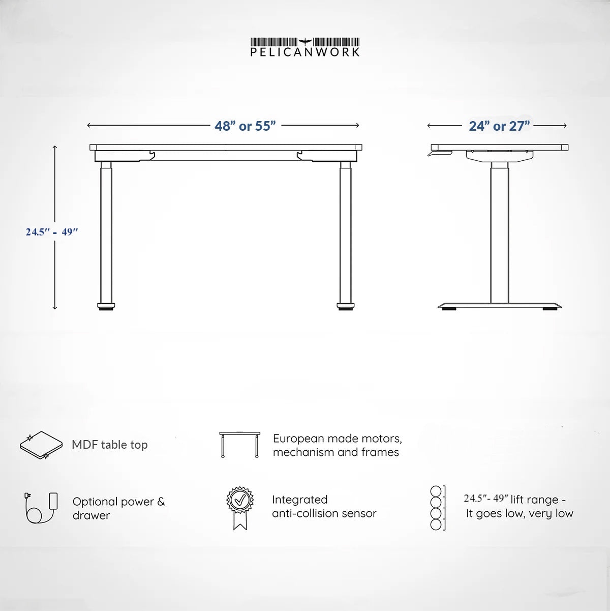 Model 301 Electric Standing Desk | Beige Fenix | 48 x 24 in | Black Legs