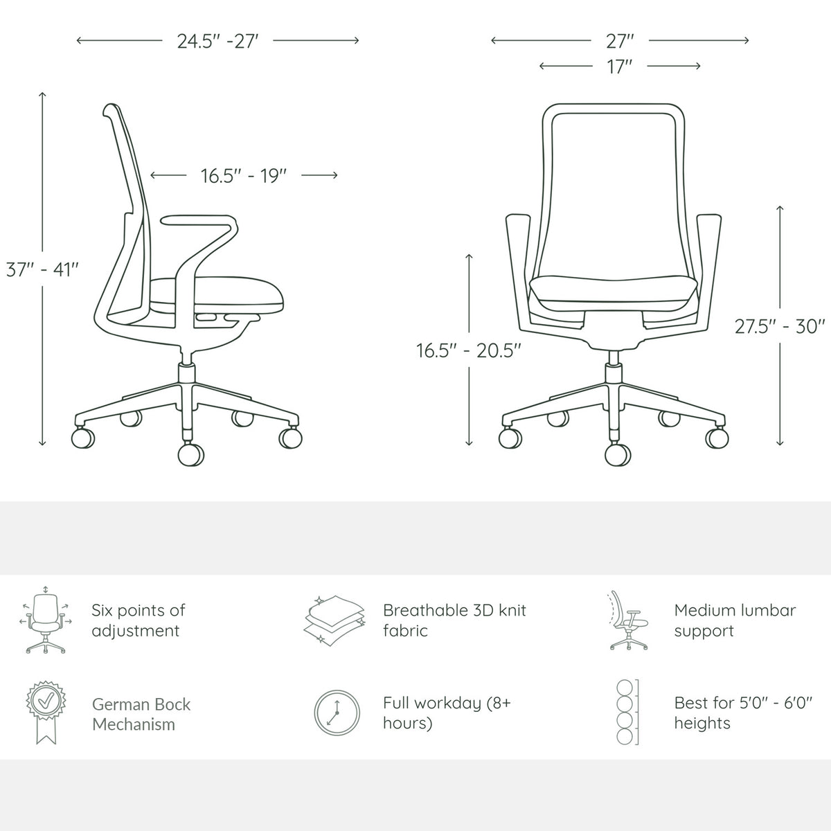 Pelicanwork Model 92 ergonomic office chair dimensions, features and adjustment points diagram.