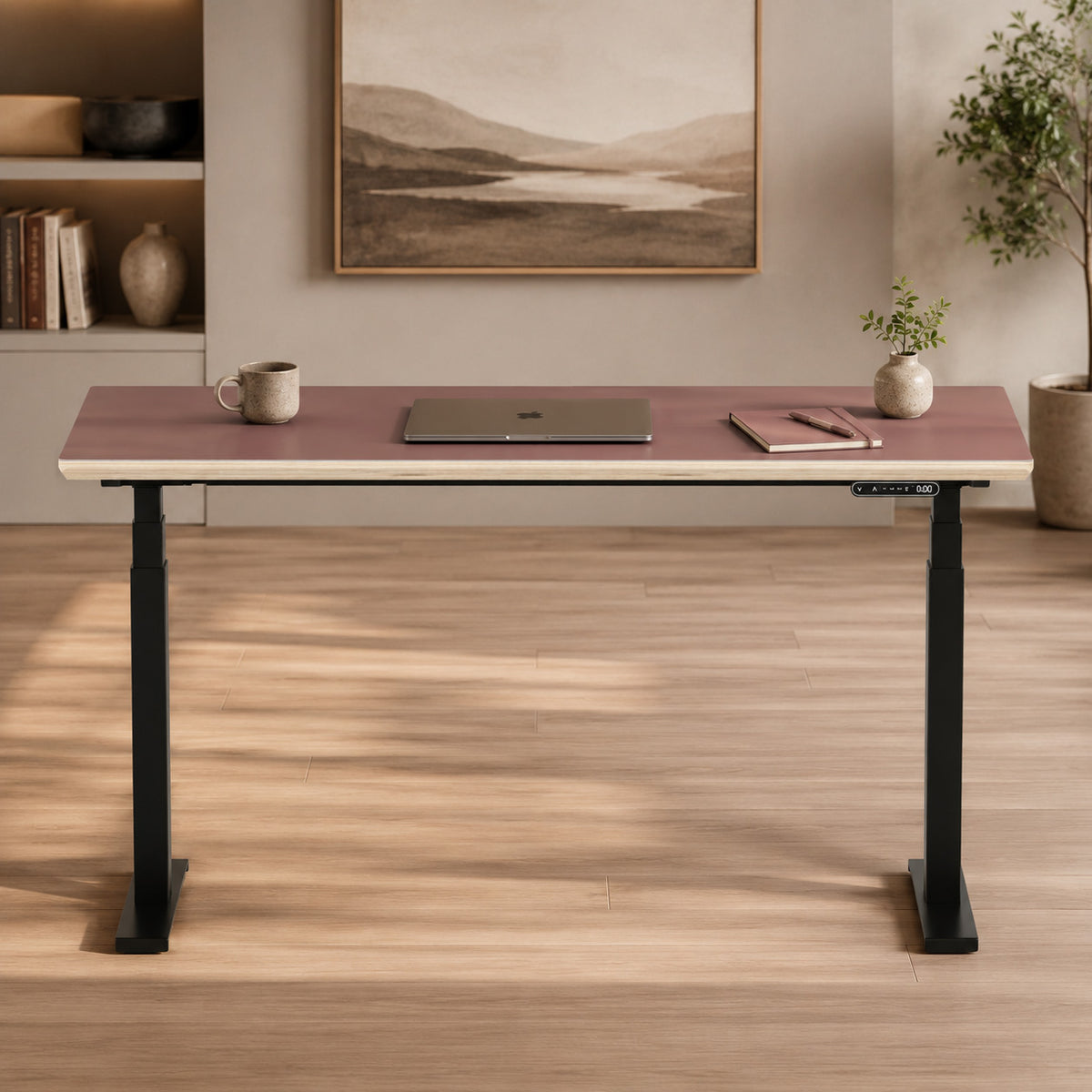 Model 301 Electric Standing Desk | Rosso Fenix | 55 x 27 in | Black Legs