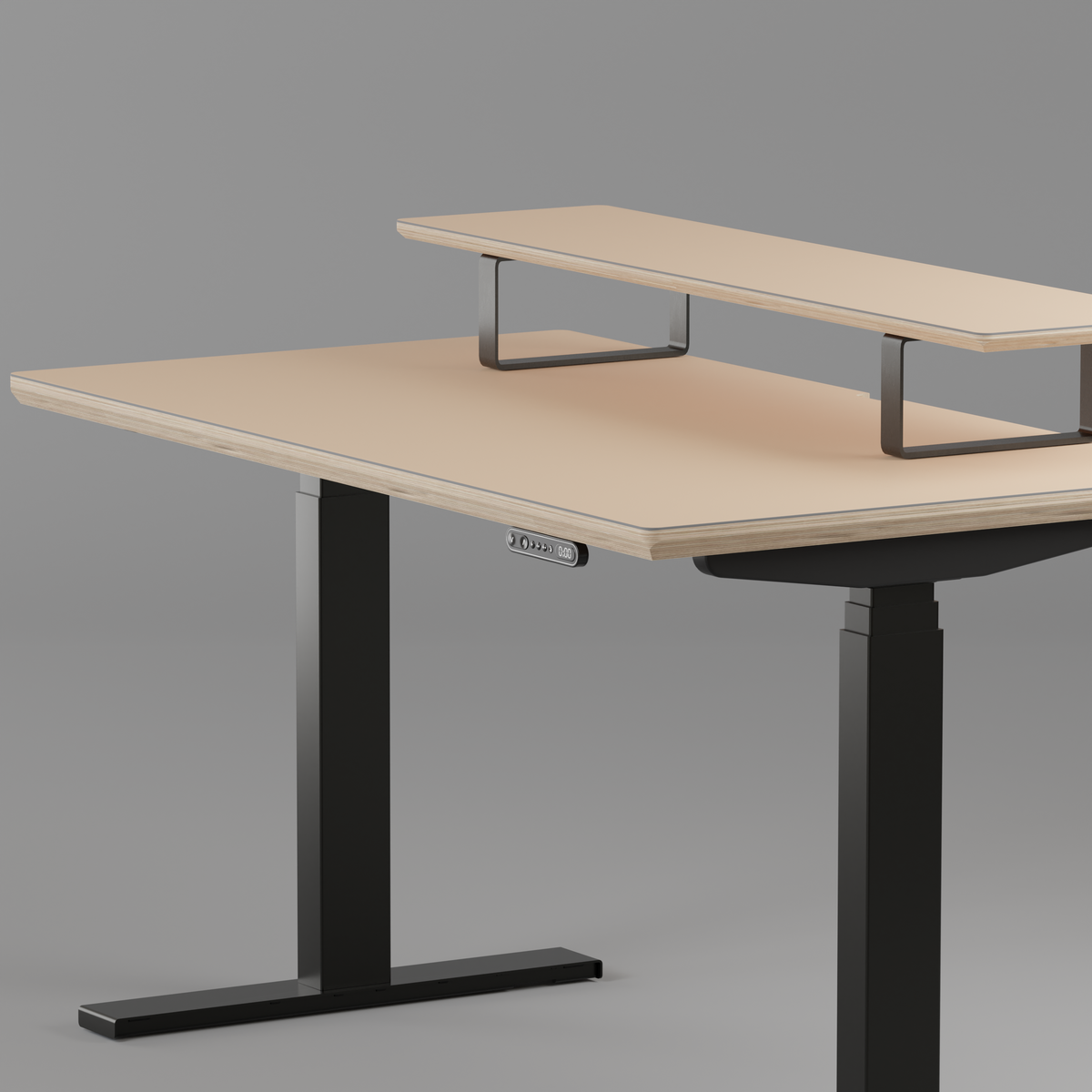 Model 301 Electric Standing Desk | Beige Fenix | 55 x 27 in | Black Legs