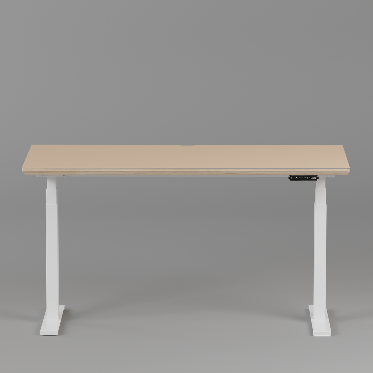 Model 301 Electric Standing Desk | Beige Fenix | 55 x 27 in | White Legs