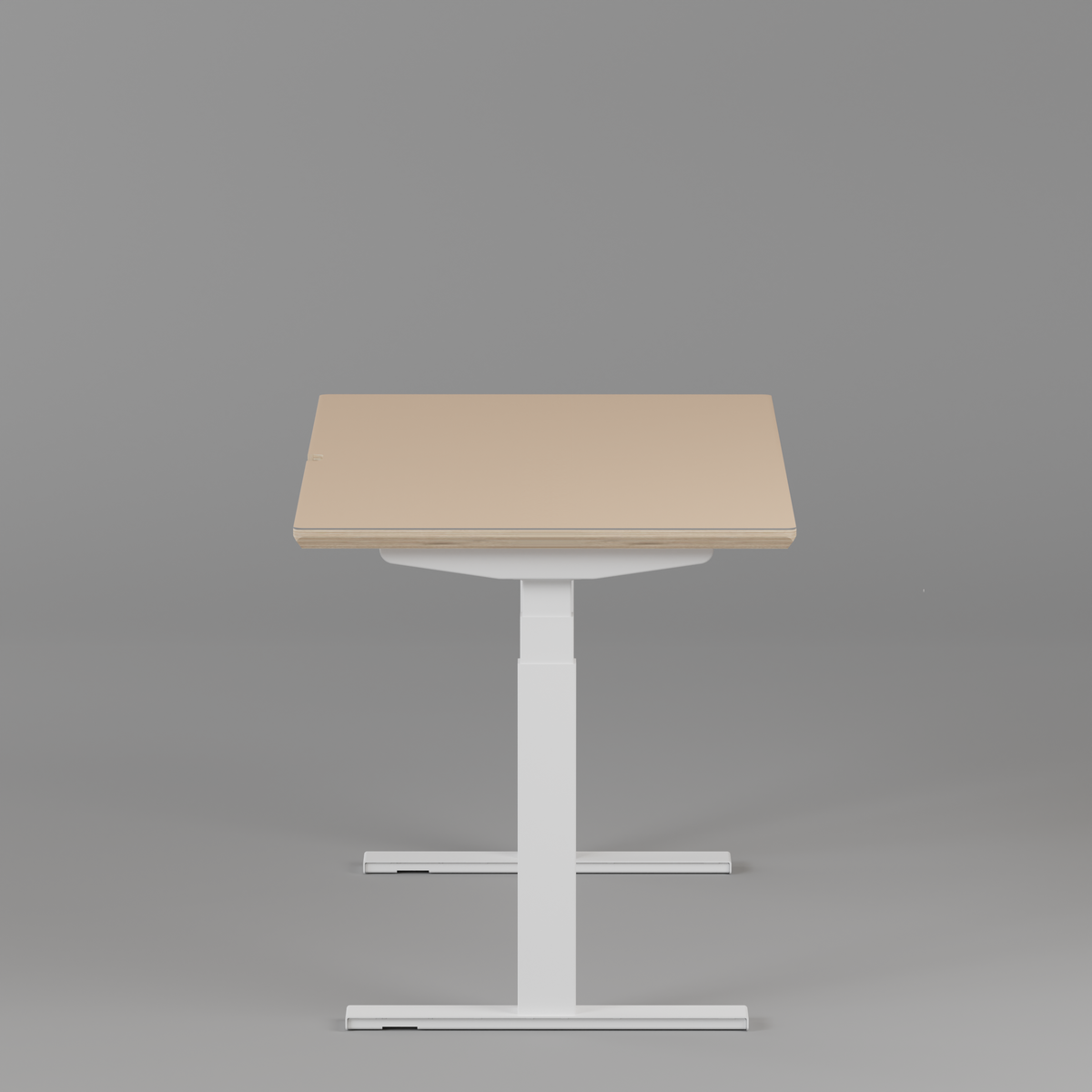 Model 301 Electric Standing Desk | Beige Fenix | 55 x 27 in | White Legs