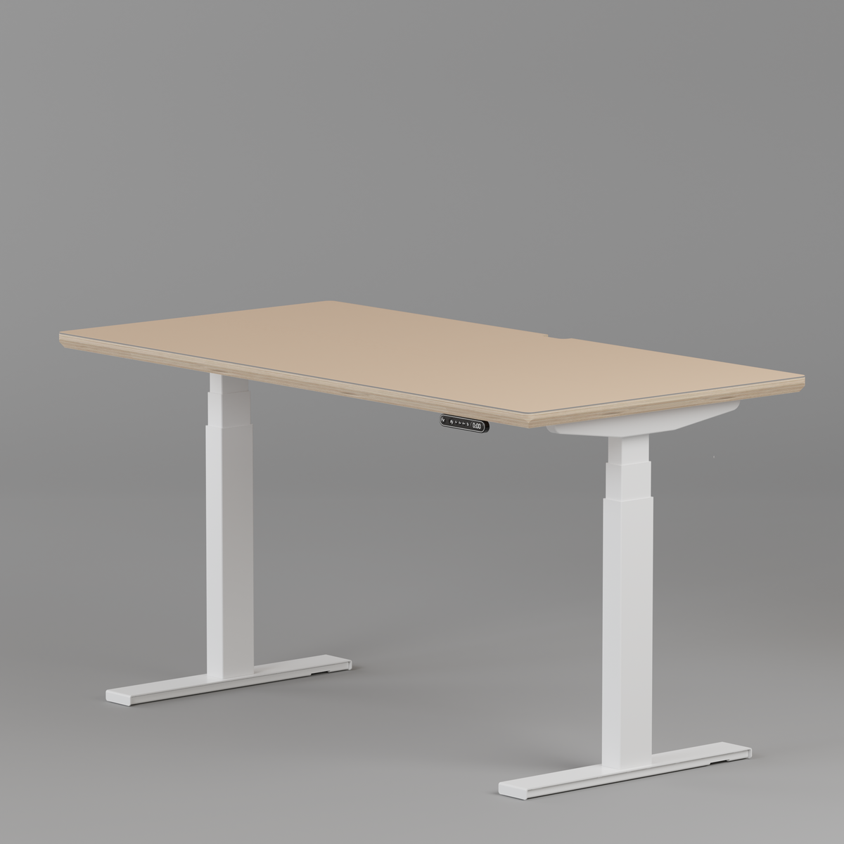 Model 301 Electric Standing Desk | Beige Fenix | 55 x 27 in | White Legs