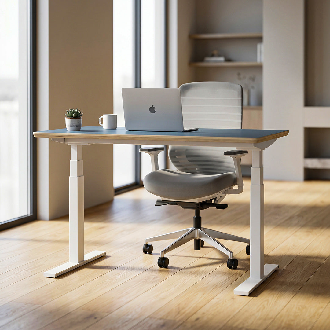 Model 301 Electric Standing Desk | Beige Fenix | 48 x 24 in | Black Legs