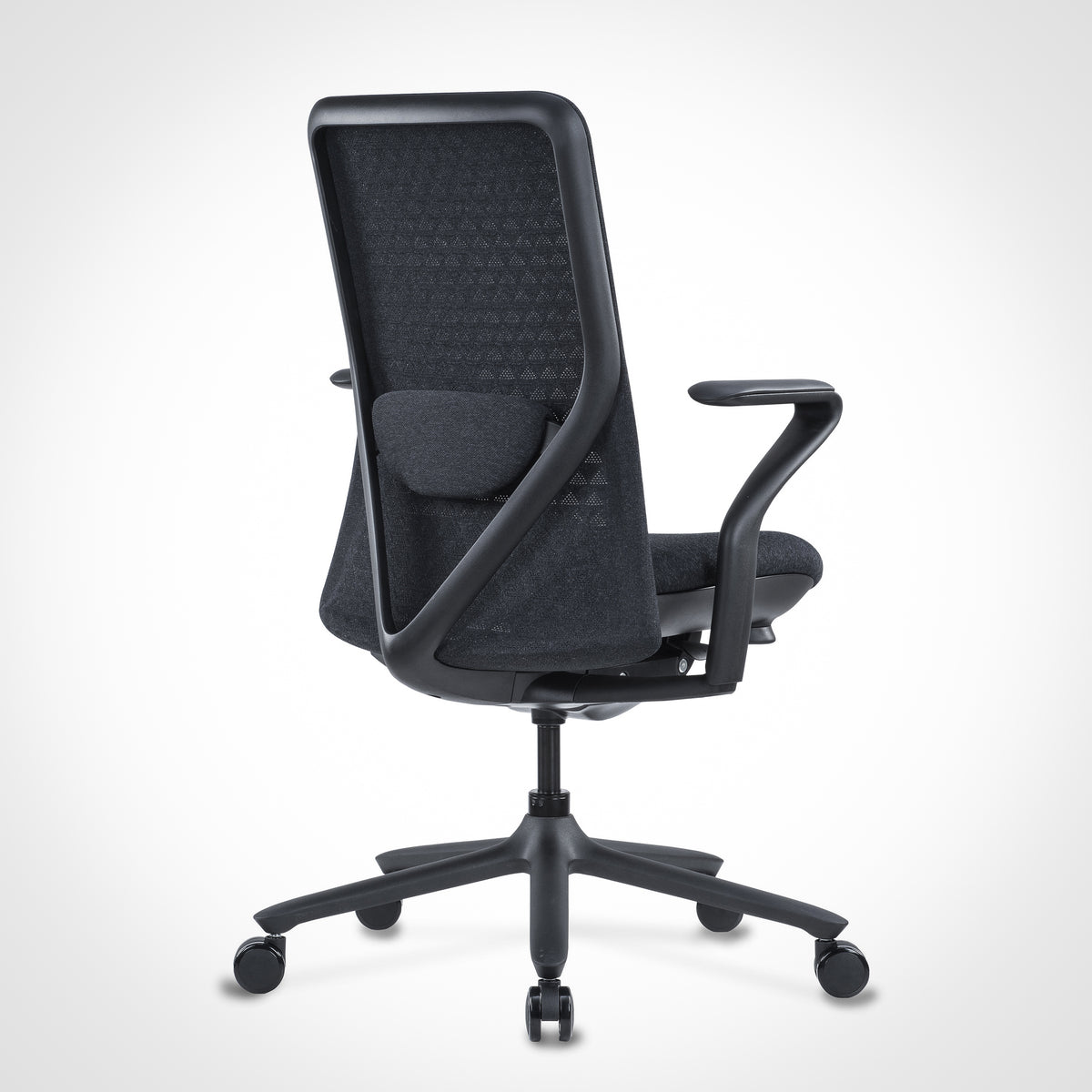 Poly-9 black ergonomic office chair with mesh backrest and lumbar support