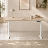 Model 301 Electric Standing Desk | Beige Fenix | 55 x 27 in | White Legs