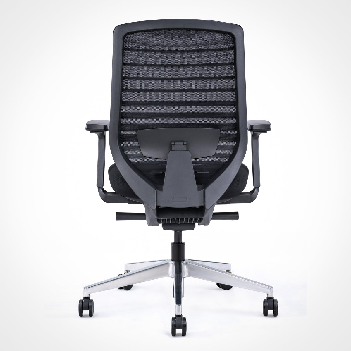 Pelicanwork M11 black ergonomic office chair rear view, mesh back, adjustable arms