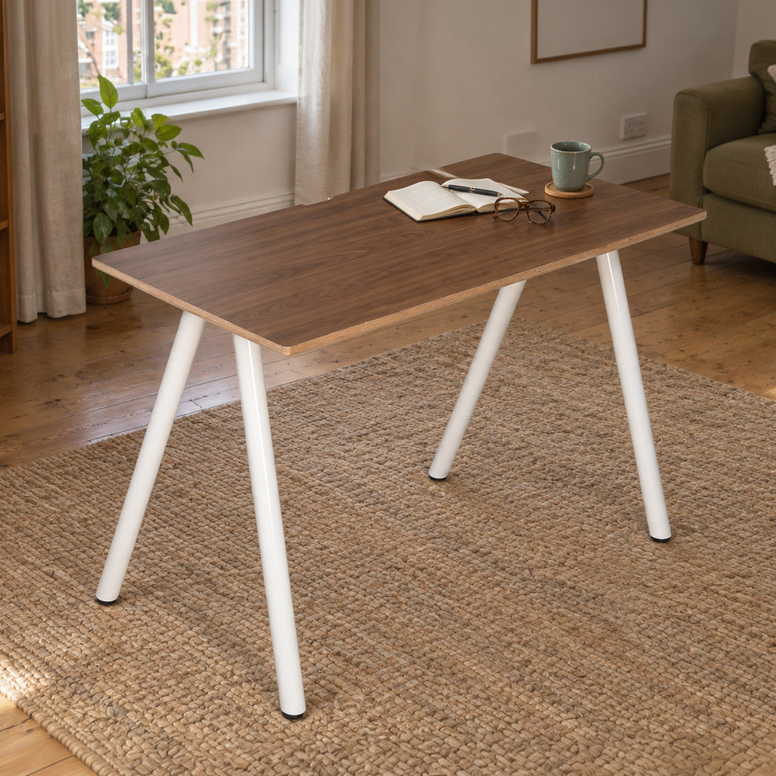 Model 203 Office Desk | Walnut Veneer | White Legs
