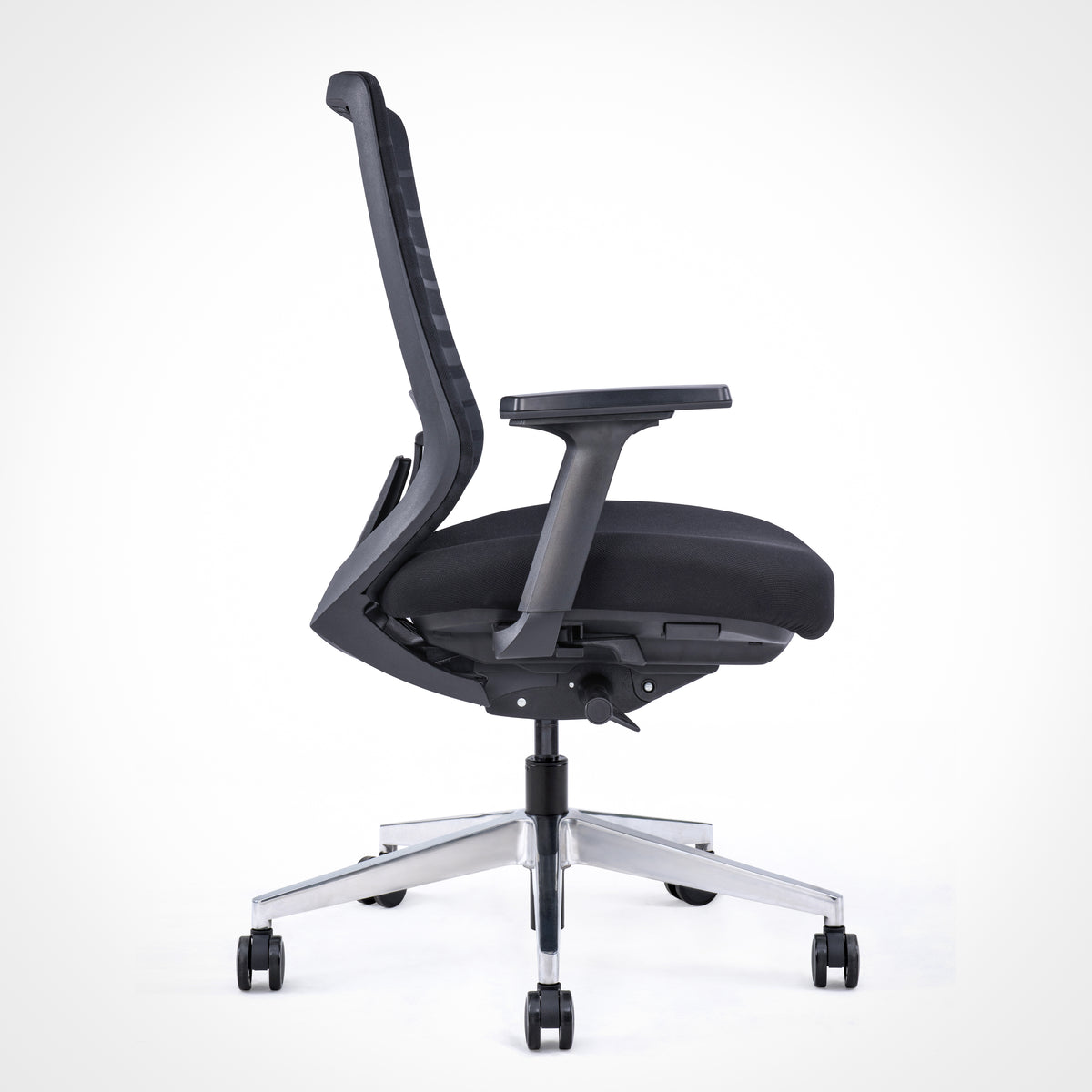 Pelicanwork Model 11 ergonomic office chair in black, side view with adjustable armrests