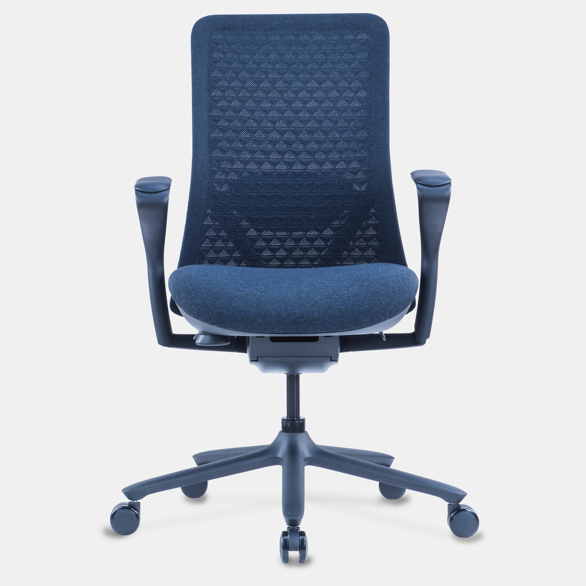 Model 92 Ocean ergonomic office chair with blue mesh back and seat, adjustable armrests