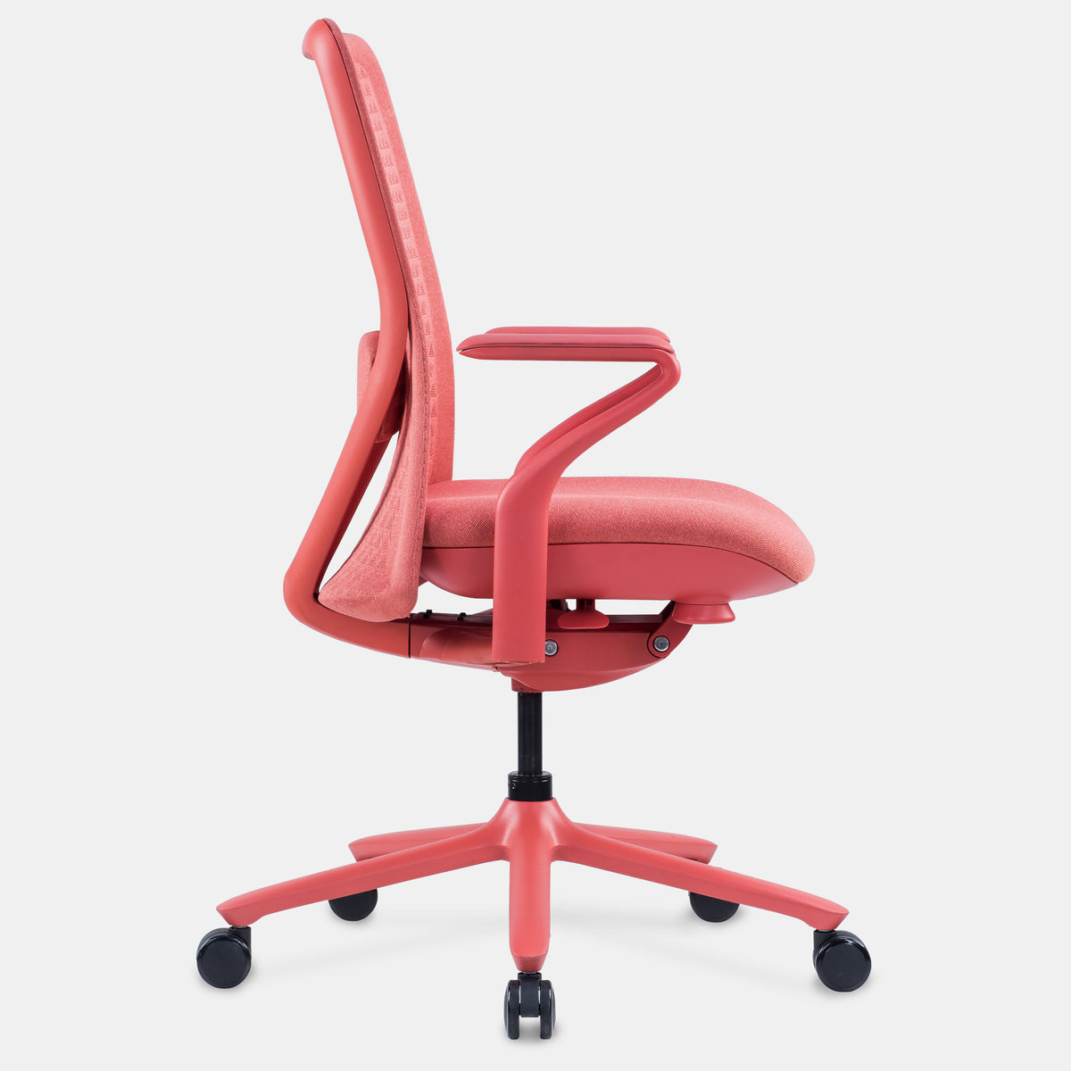 Pelicanwork Model 92 P ergonomic office chair in coral color, side view