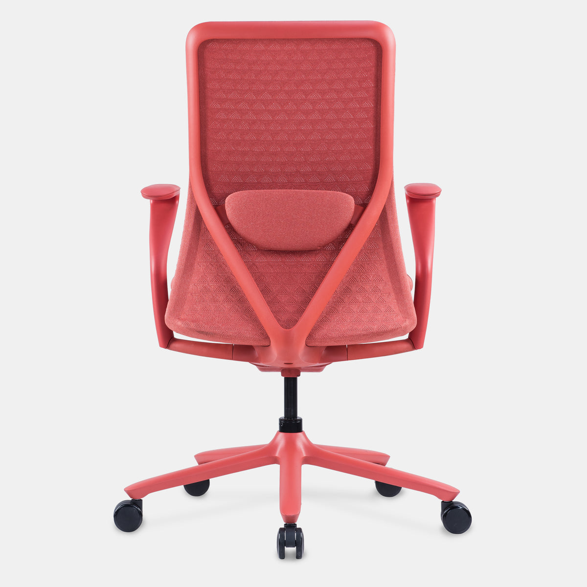Model 92 P coral pink ergonomic office chair with mesh back, lumbar support and wheels