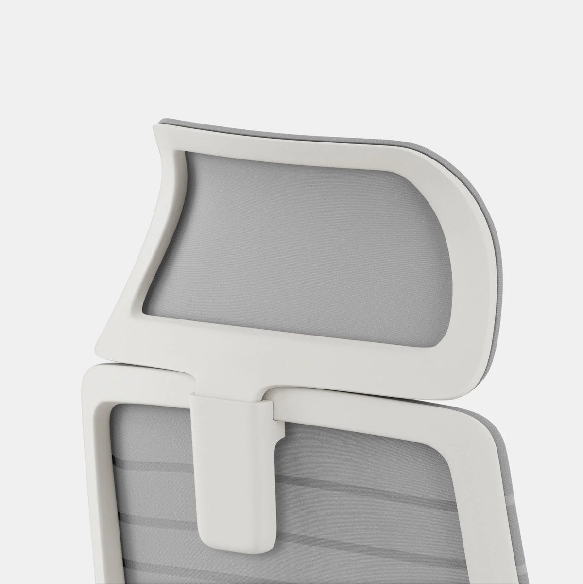 Pebble headrest in light gray for ergonomic office chair, adjustable mesh back support