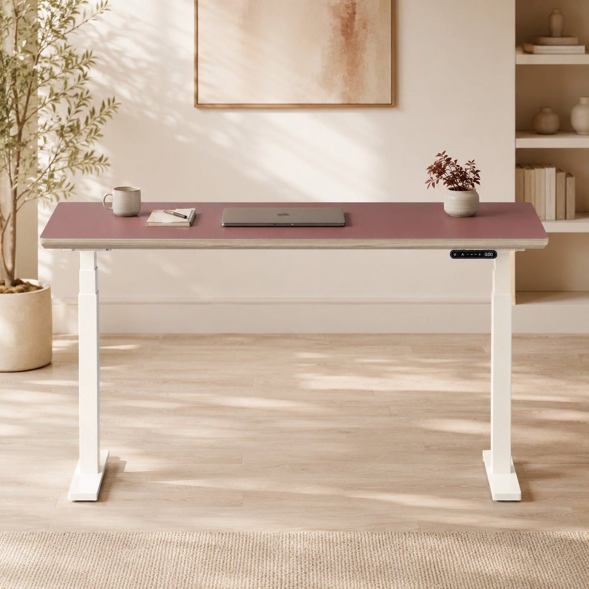 Model 301 Electric Standing Desk | Rosso Fenix | 55 x 27 in | White Legs