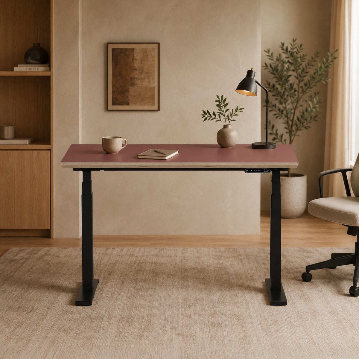 Model 301 Electric Standing Desk | Rosso Fenix | 48 x 24 in | Black Legs