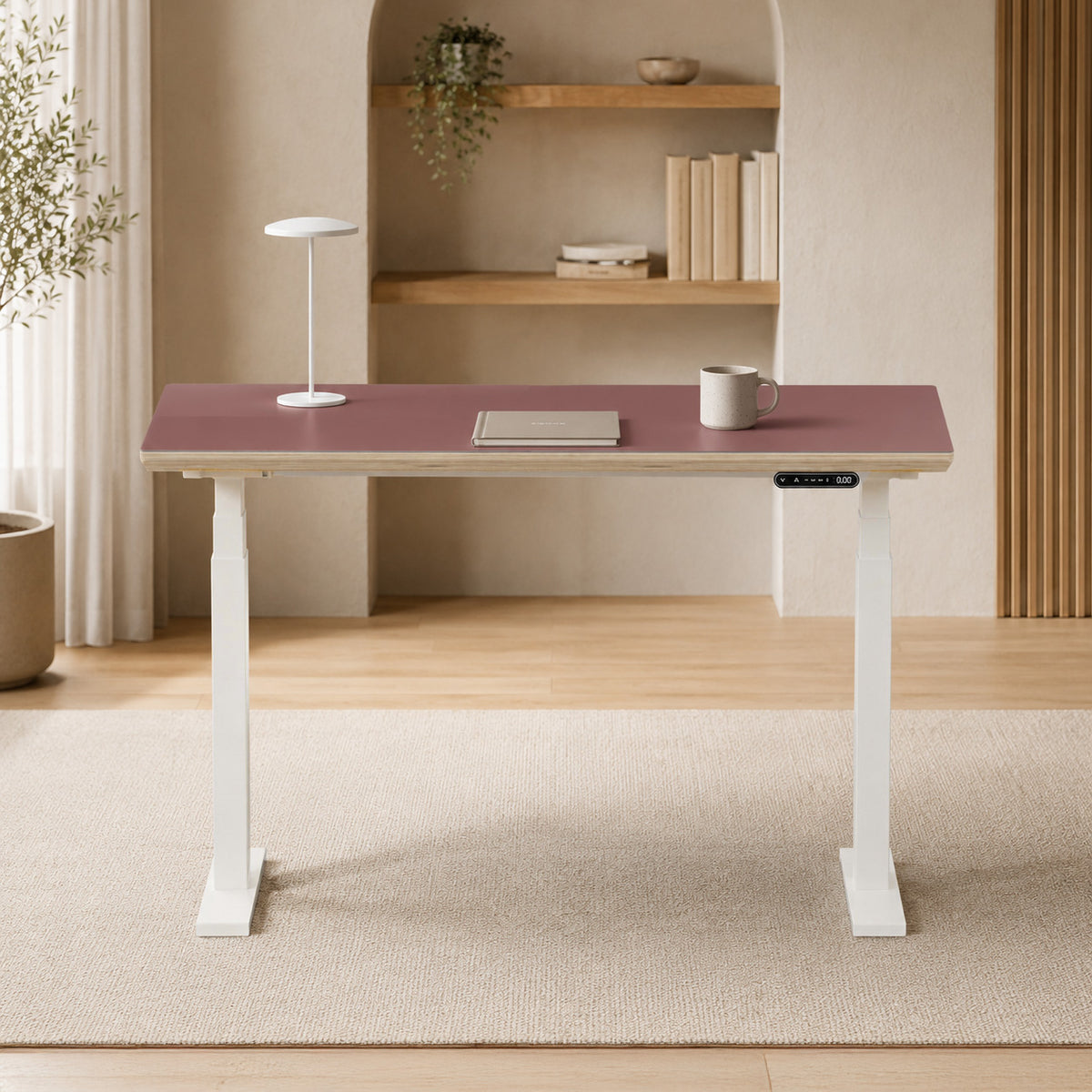 Model 301 Electric Standing Desk | Rosso Fenix | 48 x 24 in | White Legs