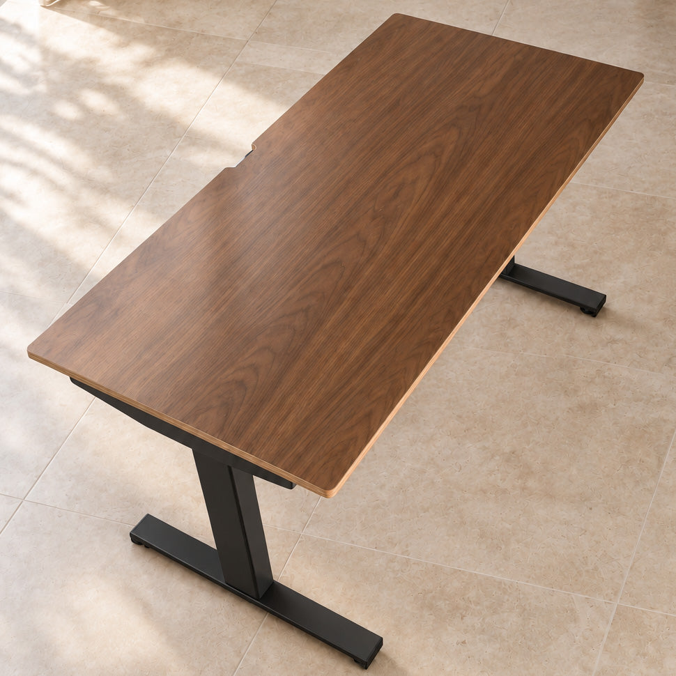 Model 301 Electric Standing Desk | Walnut Veneer | 55 x 27 in | Black Legs
